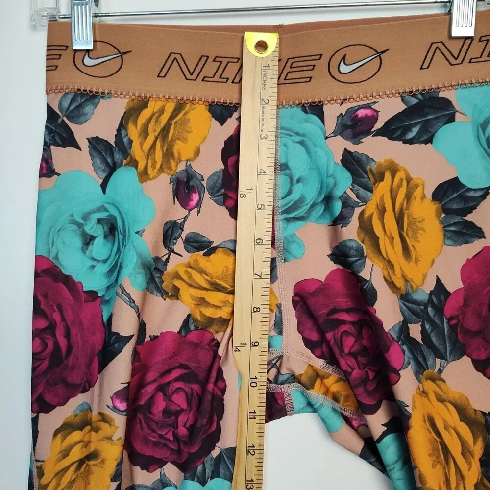 Nike Dri-Fit Leggings Women's M Tan/Purple/Teal/Yellow Floral Pattern‎